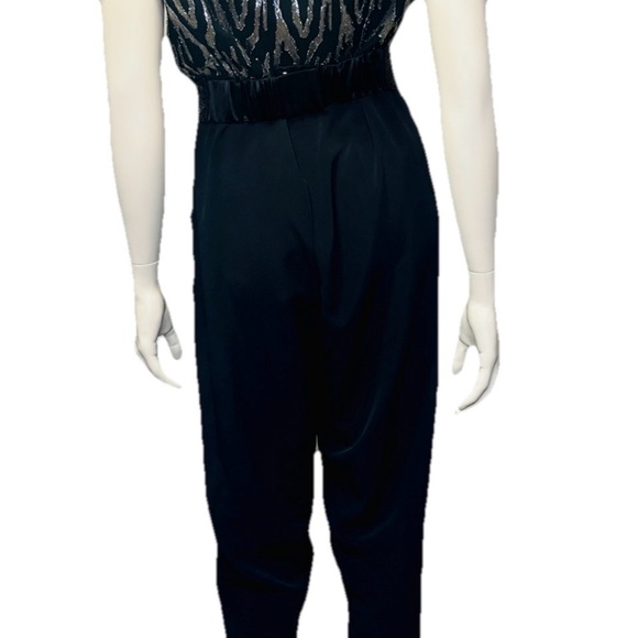 Vintage 80s Disco Metallic Silver & Black Striped Jumpsuit  Sz Small - Picture 9 of 14